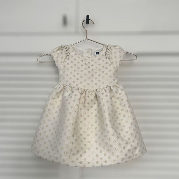 Janie and Jack Holiday Collection Cream Gold Shimmer Dot Dress Size 12-18 Months - Picture 12 of 16